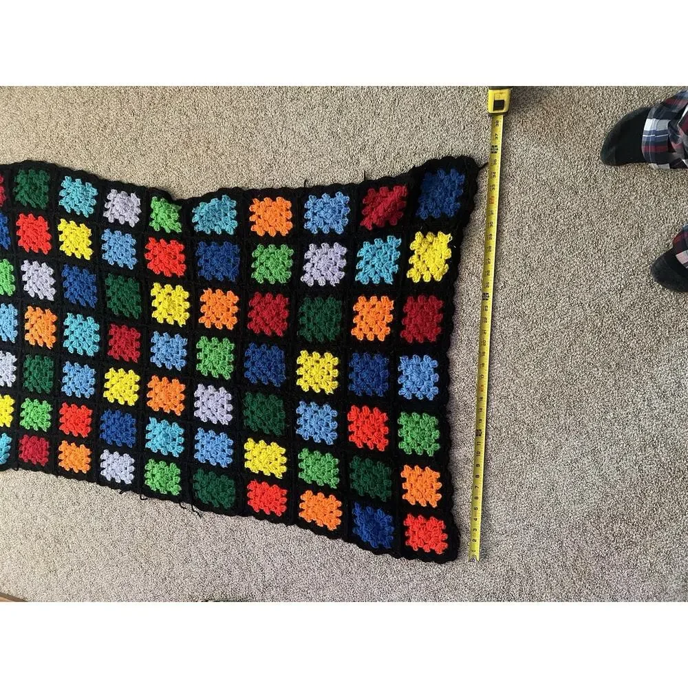 Vintage Multicolor‎ Crochet Granny Square Afghan Throw Blanket 60x36